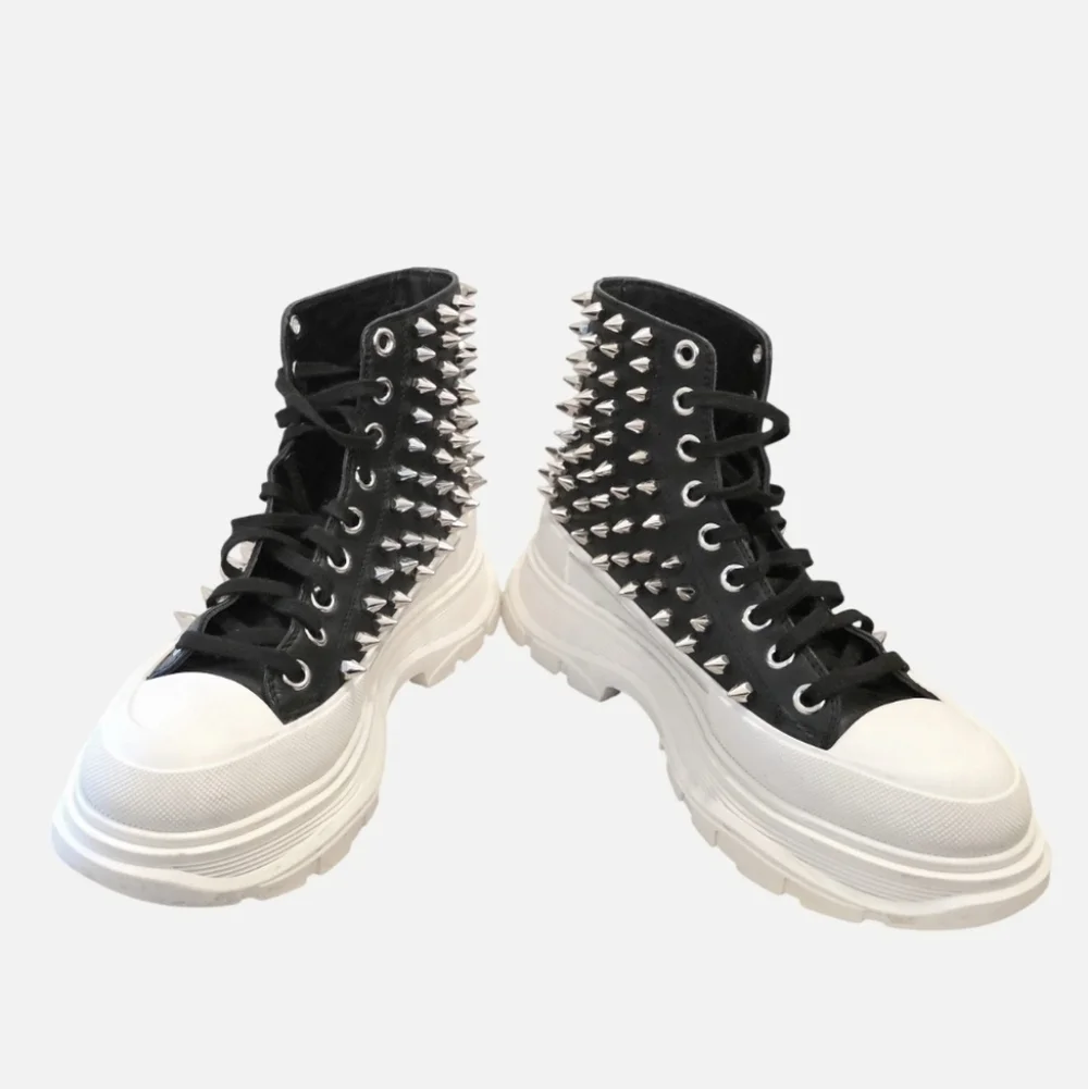 Alexander McQueen Tread Slick Spike Black Leather High-Top Sneaker Boot 39.5/9.5